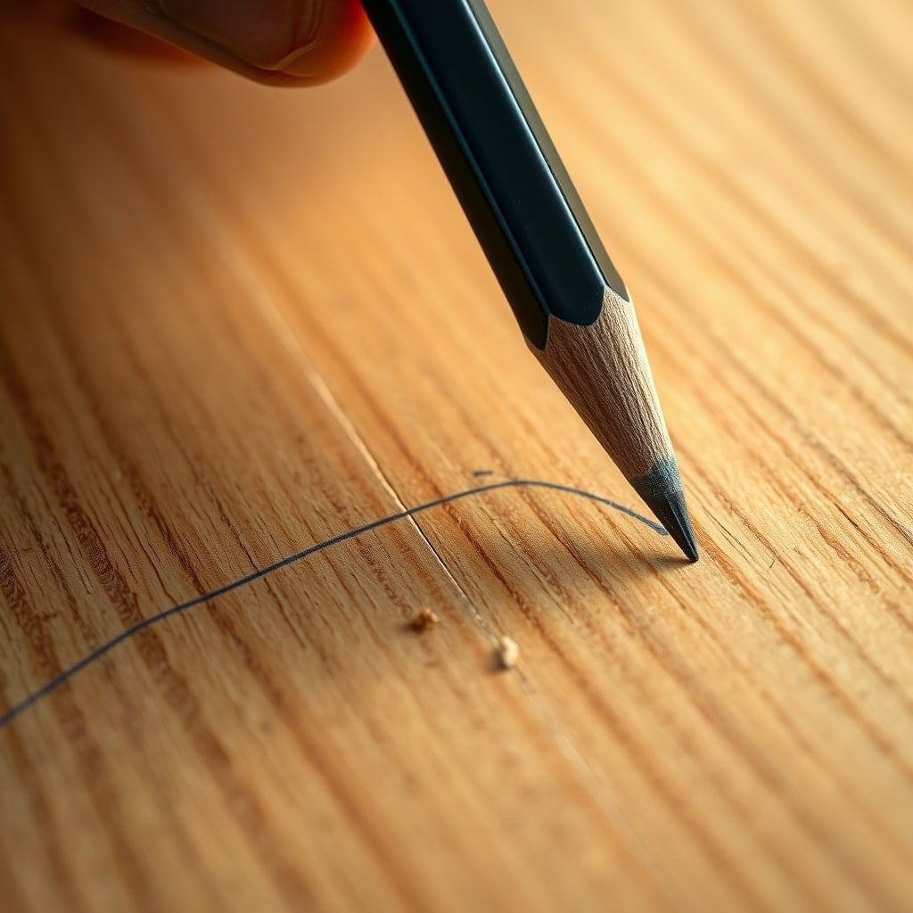 Traçage au crayon d'une découpe précise sur du bois